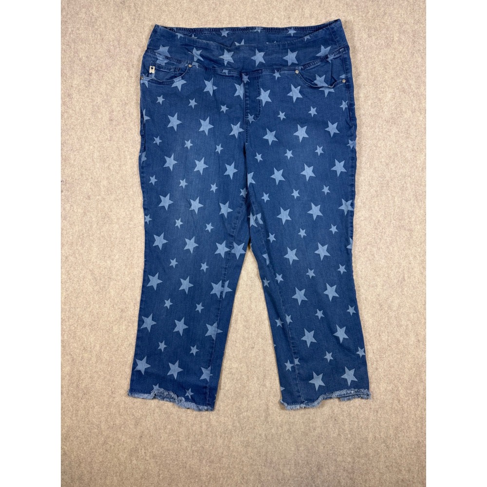 Belle by Kim Gravel Star Print TripleLuxe Crop Jeans Blue Denim Plus Size 20W